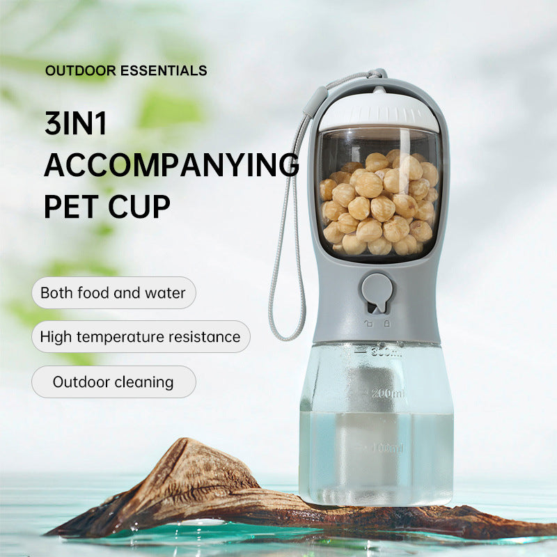 Pet Multifunctional Water Bottle 3 in 1 Portable Pet Water Bottle with Food Container and poop bag