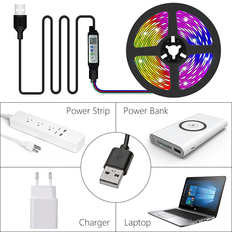5V USB WIFI Bluetooth 1M-30M 5050 USB Led Strips Light Waterproof RGB Led Diode Ribbon Lamp For Decoration Bedroom TV BackLight